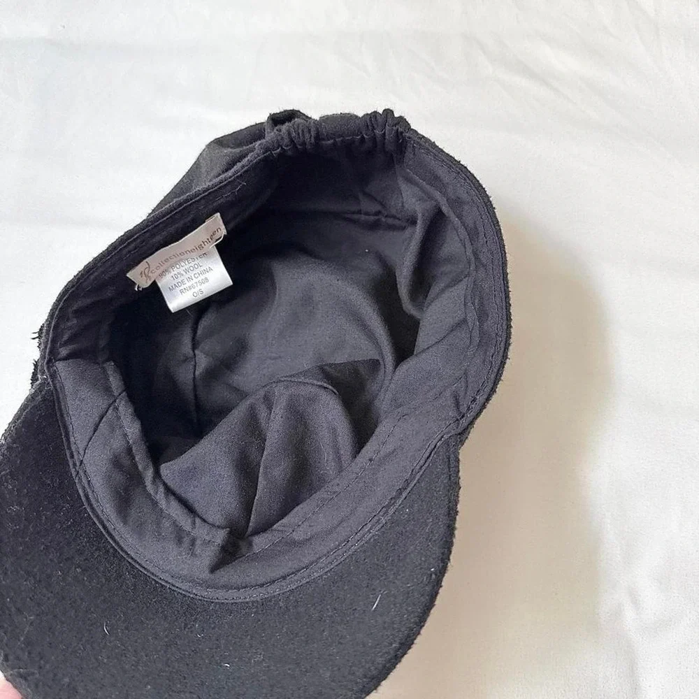 Black Flower Cadet Hat  Y2K Collection Eighteen  black wool blend cadet cap